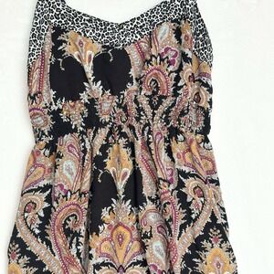 Xhilaration Black Paisley Mini Dress with Mustard and Mauve Accents